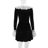 Autumn Fashion Sexy Chic Lace Velvet Long Sleeve A-Line Dress