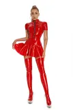 Sexy Pu Leather Nightclub Short Sleeve Pleated Dress