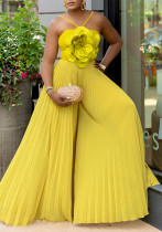 Women's Summer Halter Neck Flower Solid Color Wide Leg Plus Size Jumpsuit