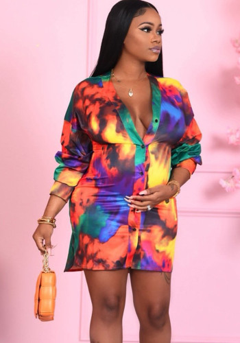 Women Casual Printed Shirt Dress