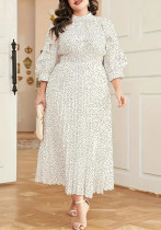 Plus Size Women Spring Elegant Ruffle Polka Dot Print Dress