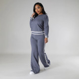 Women Fall and Winter Casual Long Sleeve Knitting Top Wide Leg Pants Two Piece Set