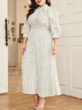 Plus Size Women Spring Elegant Ruffle Polka Dot Print Dress