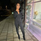 Women Fall Long Sleeve Black Jumpsuit
