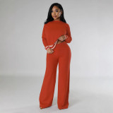Women Fall and Winter Casual Long Sleeve Knitting Top Wide Leg Pants Two Piece Set