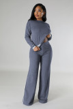 Women Fall and Winter Casual Long Sleeve Knitting Top Wide Leg Pants Two Piece Set