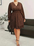 Plus Size Women V-Neck Printed Casual Dress