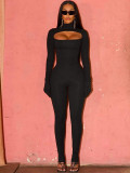 Women Sexy Solid Hollow Bodysuit (Including Gloves)