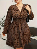Plus Size Women V-Neck Printed Casual Dress