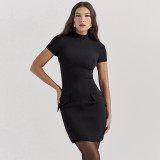 Women Pocket Short Sleeve Bodycon Dress