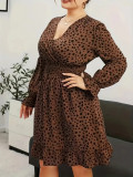 Plus Size Women V-Neck Printed Casual Dress