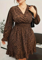 Plus Size Women V-Neck Printed Casual Dress