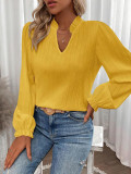 Women V-Neck Bell Bottom Sleeve Long Sleeve Shirt