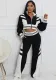 Women autumn and winter high collar zipper Top and Contrast Color trousers Two Piece Set