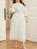 Plus Size Women Spring Elegant Ruffle Polka Dot Print Dress