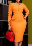 Women's Clothing Plus Size Chic Career Elegant Slim Waist Solid Color Bodycon Dress