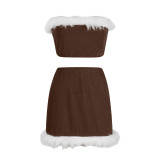 Christmas Sexy Pajamas Feather Strapless Nightclub Skirt Set