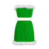 Christmas Sexy Pajamas Feather Strapless Nightclub Skirt Set