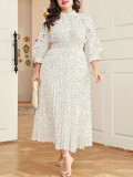 Plus Size Women Spring Elegant Ruffle Polka Dot Print Dress