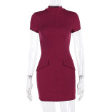 Women Pocket Short Sleeve Bodycon Dress