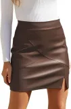 High Waist Tight Fitting Mini Short Leather Skirt