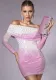 Women's Sexy Mesh Off Shoulder Beaded Long Sleeve Bodycon Slim Dress