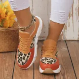 Women's Autumn And Winter Thick Bottom Round Toe Lace Leopard Print Casual Shoes Plus Size Sports Shoes