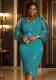 Fashion V-Neck See-Through Puff Sleeve High Waist Midi Dress