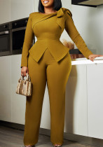 Fashion Women's Winter Fashion Chic Solid Color Long-Sleeved Top Pants African Suit