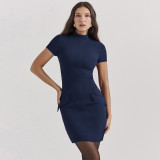 Women Pocket Short Sleeve Bodycon Dress