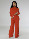Women Fall and Winter Casual Long Sleeve Knitting Top Wide Leg Pants Two Piece Set