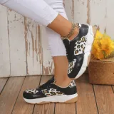 Women's Autumn And Winter Thick Bottom Round Toe Lace Leopard Print Casual Shoes Plus Size Sports Shoes