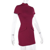 Women Pocket Short Sleeve Bodycon Dress