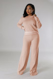 Women Fall and Winter Casual Long Sleeve Knitting Top Wide Leg Pants Two Piece Set