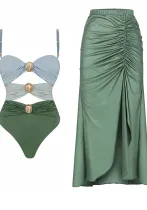 Women Solid Color Patchwork One-Piece Swimsuit