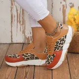 Women's Autumn And Winter Thick Bottom Round Toe Lace Leopard Print Casual Shoes Plus Size Sports Shoes