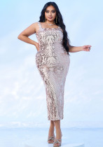 Plus Size Women Maxi Sleeveless Formal Party Sequined Fishtail Evening Dress