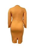Women's Clothing Plus Size Chic Career Elegant Slim Waist Solid Color Bodycon Dress