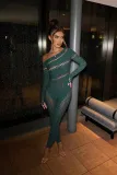 Sexy One-Piece Long-Sleeved Beaded Shiny Mesh Sexy Jumpsuit