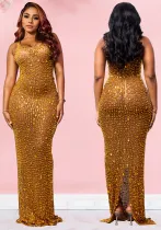 Women Mesh Beaded See-Through Sexy Dress
