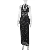 Women Fall Sexy Lace Lace-Up Backless Dress