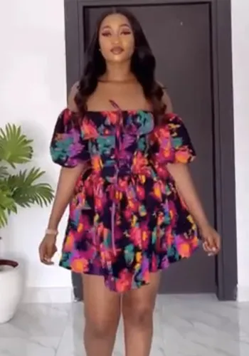 Women Printed Strapless Sexy Dress