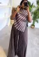 Autumn Striped Turndown Collar Slim Waist Top Pleated Pants Plus Size Suits