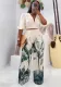 V-Neck Lantern Sleeve Top Printed Wide-Leg Pants Suit
