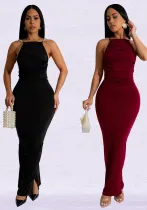 Fashionable Women's Low Back Sexy Solid Color Bodycon Long Dress