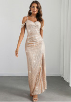 Sexy Low Back Sequin Long Women's Evening Dress