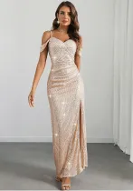 Sexy Low Back Sequin Long Women's Evening Dress
