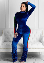 Women's Velvet Ribbon Tight Slim Long Sleeve Two-Piece Pants Set