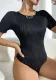 Chic Round Neck Slim Fit Short-Sleeved Corrugated Texture One-Piece Sexy Bodysuit For Women