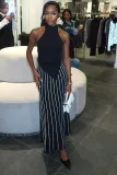 Women African Sleeveless Top and Striped Skirt Two Piece Set